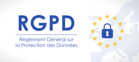 RGPD / GDPR graphic — a padlock over a map of the European Union