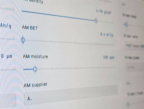 The Aikemics Studio interface, with active-material parameters as adjustable inputs